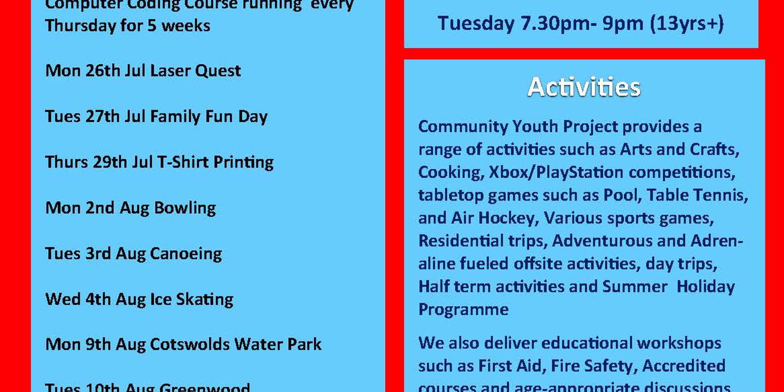 Community Youth Project (CYP) Summer 2021 Flyer